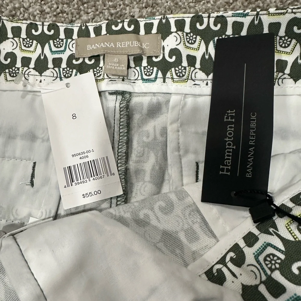 NWT Banana Republic Hampton Short Womens 8 Canopy Green Elephant Print Shorts